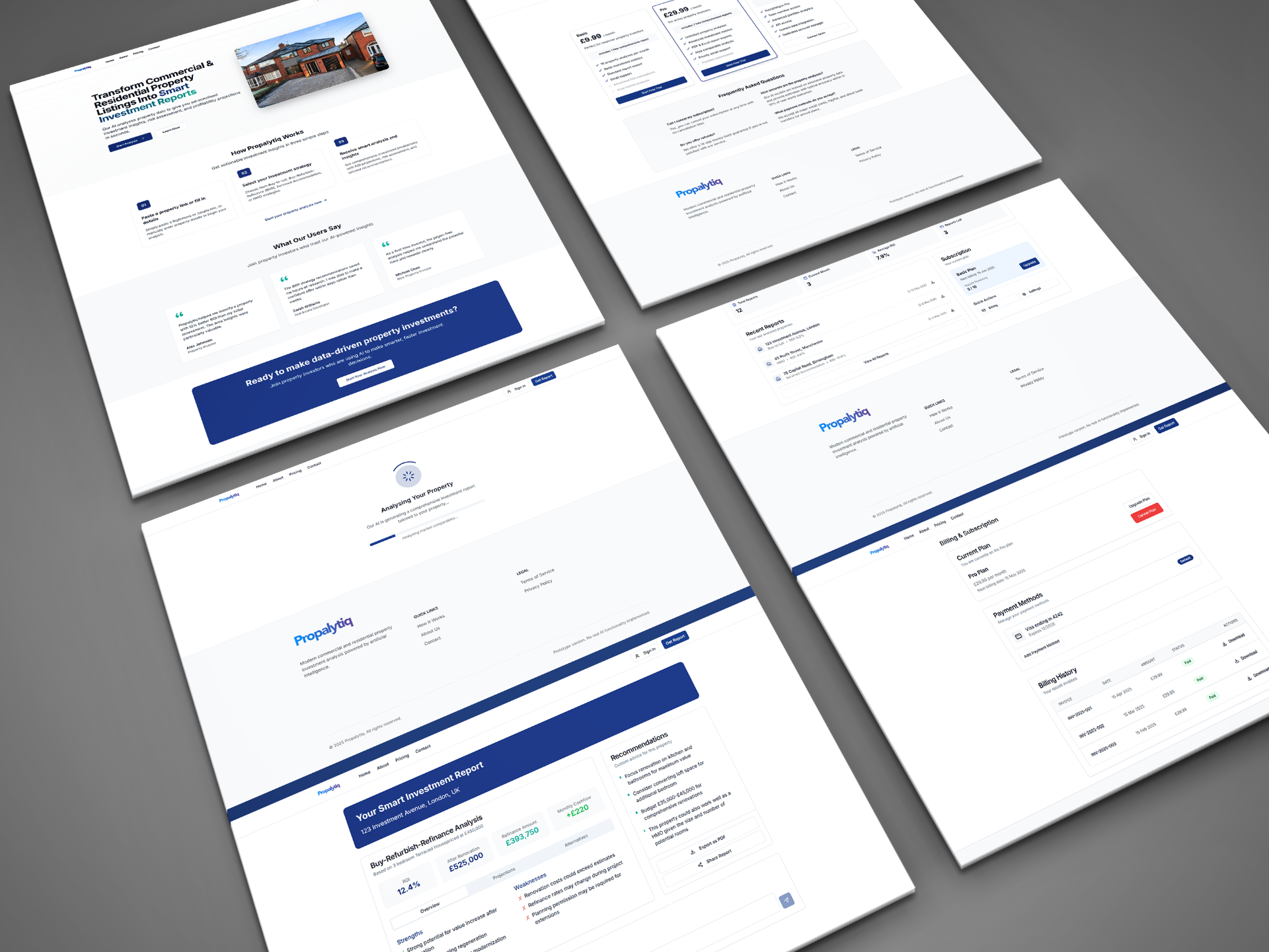 Propalytiq property technology platform showing modern SaaS dashboard design and brand development for UK proptech startup